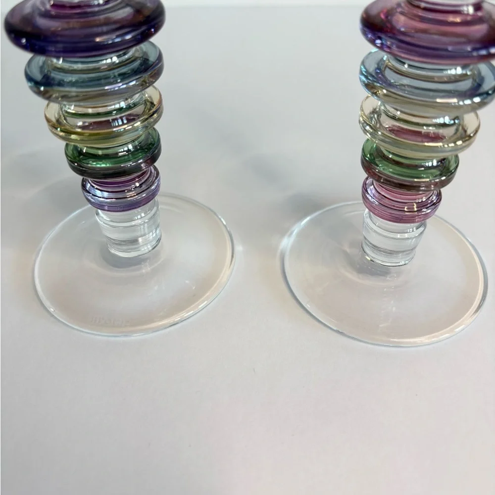 Vintage Pair Block Crystal Carnival Wine / Water Goblet Glasses